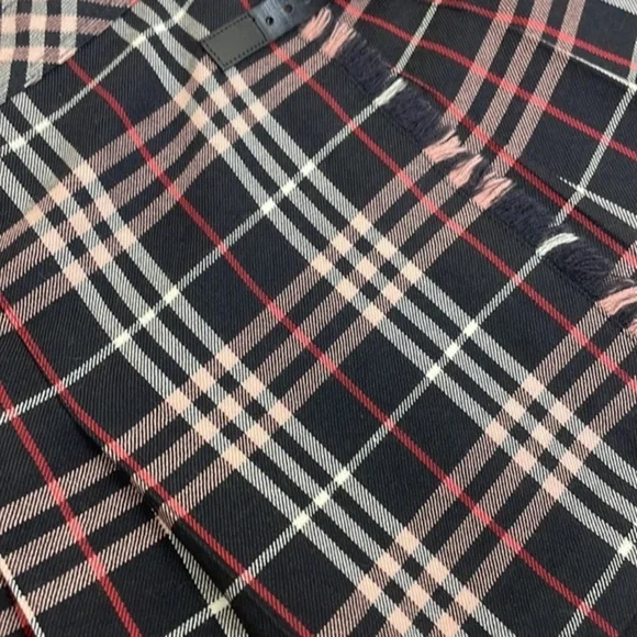 AUTHENTIC Burberry Vintage Iconic Check Fringe Wrap Mini Skirt in Black& Red - Picture 7 of 9